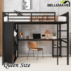 Bellemave® Metal Loft Bed with Built-in Wardrobe, Desk and Storage Shelves