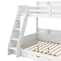 Bellemave® Twin over Full Bunk Bed with Storage Shelves, LED, Charging Station and a Drawer