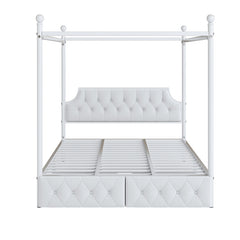 Bellemave® Metal Canopy Platform Bed with Upholstered Headboard and Two Storage Drawers