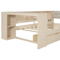 Bellemave®  Wood Daybed with Storage Shelves, Drawers, Charging Station and Upholstered Headboard