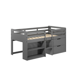 Bellemave® Twin Size Low Loft Bed with Storage Drawers and Open Shelves