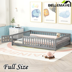 Bellemave® Full Size Montessori Floor Bed with Safety Guardrails and Door