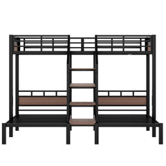 Bellemave® Metal Triple Bunk Bed with Shelf, Storage Stairs & Safety Guardrails, Black Bellemave