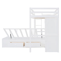 Bellemave® Twin Size Bunk Bed with Drawers, Wardrobe, Storage Shelves and Hydraulic