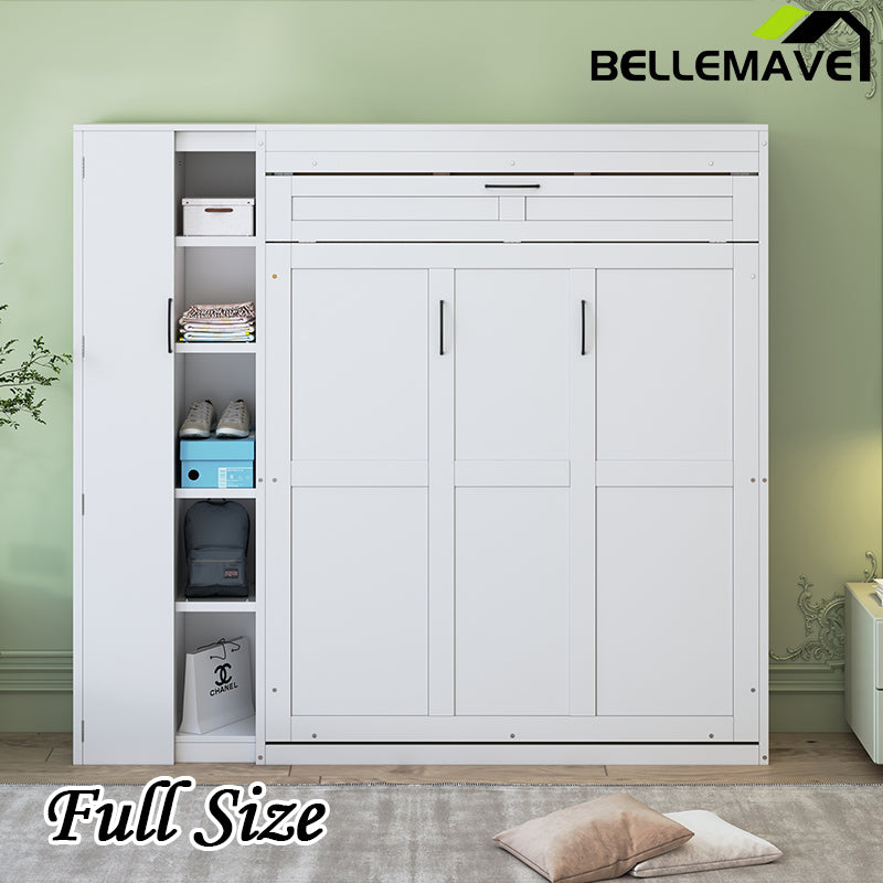 Bellemave® Murphy Bed Wall Bed with Shelves, Drawers and LED Lights