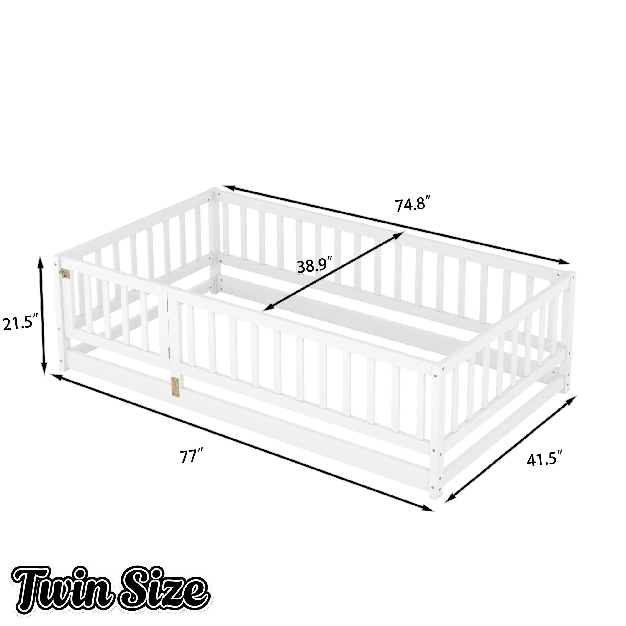 Bellemave® Twin Size Floor Bed Frame with Door and Slats,Wood Kids Montessori Floor Bed with Safety Guardrails Bellemave®