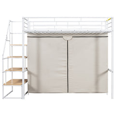 Bellemave® Metal Loft Bed with Wardrobe and Storage Shelves