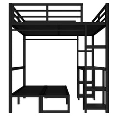 Bellemave® Queen over Twin XL Metal Bunk Bed/Loft Bed with Desk and Shelves, Multiple Uses Folds into Sofa with LED and USB