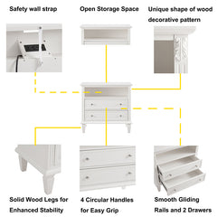 Bellemave® Open Space and 2 Drawers Dresser Nightstand with Charging Station