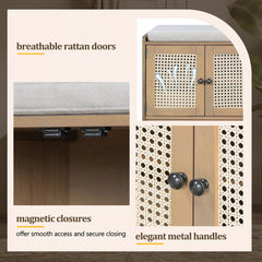 Woven rattan cabinet doors with metal handles