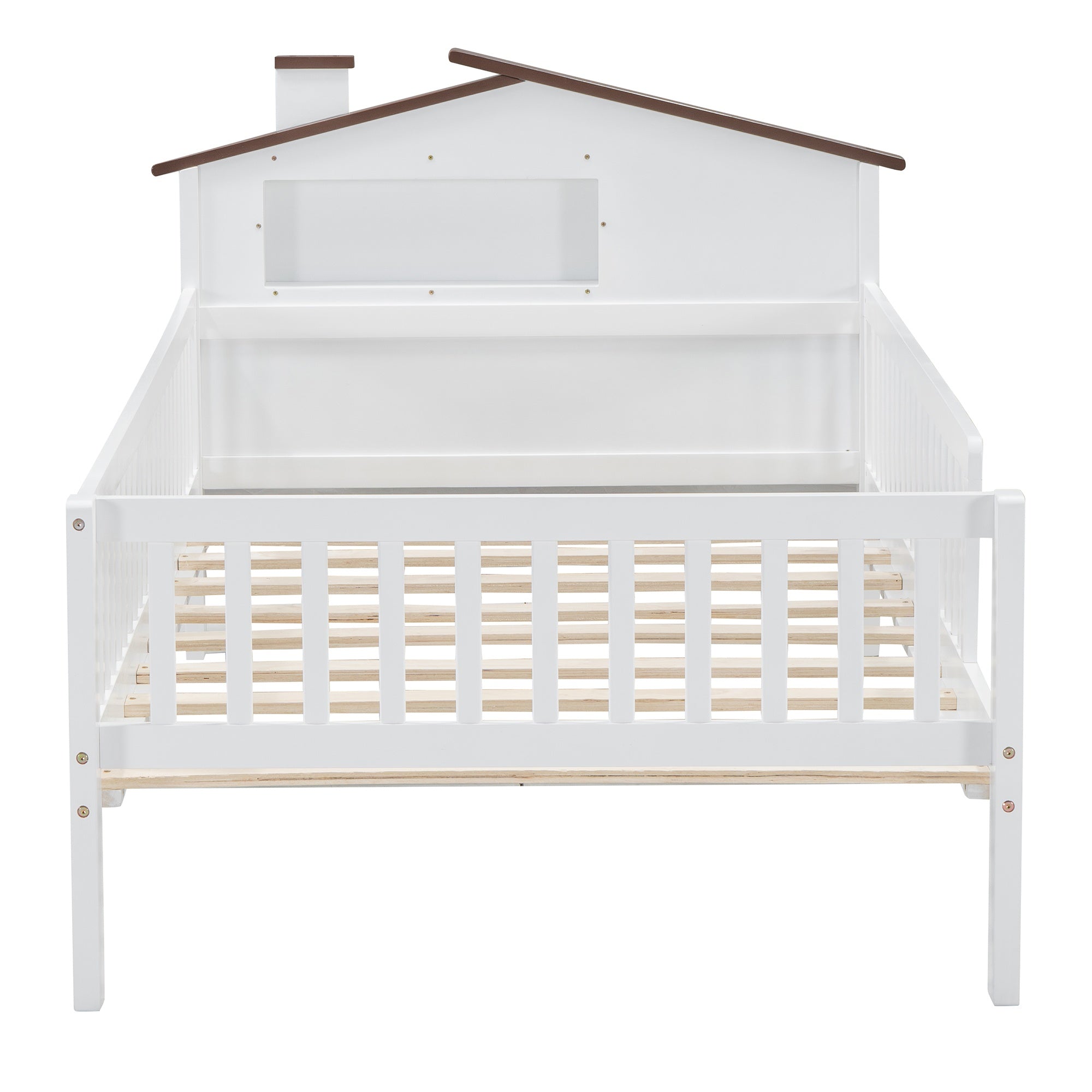 Bellemave® Twin Size Solid Wood Platform Bed with House-Shaped Headboard,Safety Guardrails,LED & Built-in Storage,No Box Spring Needed (Natural) Bellemave®