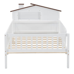 Bellemave® Twin Size Solid Wood Platform Bed with House-Shaped Headboard,Safety Guardrails,LED & Built-in Storage,No Box Spring Needed (Natural) Bellemave®