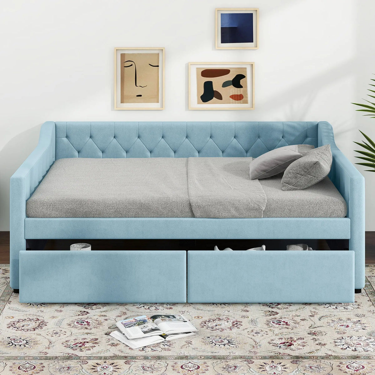 Bellemave® Full Size Upholstered Tufted Daybed with 2 Drawers Bellemave®