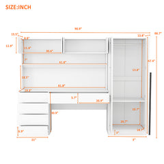 Bellemave® 2 Door Wooden Storage Desk Wardrobe for Bedroom with Shelves and 8 Drawers