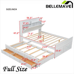 Bellemave® Wooden Platform Bed with Storage Headboard with Outlets, Twin Size Trundle with Three Storage Drawers