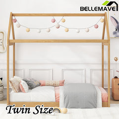 Bellemave® Twin Size Montessori Wooden House Floor Bed