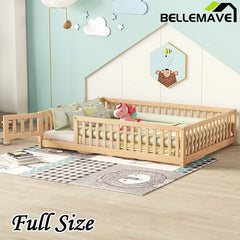 Bellemave® Full Size Montessori Floor Bed with Safety Guardrails and Door