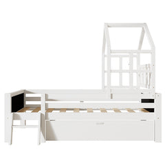 Bellemave® House Bed with 2 Blackboard Design, Ladder and Storage Drawers