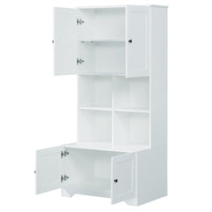 Bellemave® Freestanding Bathroom Storage Cabinet with 4 Doors, Adjustable Shelves and Open multi-layer Shelves