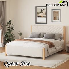 Bellemave® Queen Size Modern Mid-Century Upholstered Platform Bed with Tufted Headboard and Solid Wood Legs