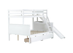 Bellemave® Twin over Full Rubber Wood Bunk Bed with 2 Drawers, Slide, Shelves, Ladder