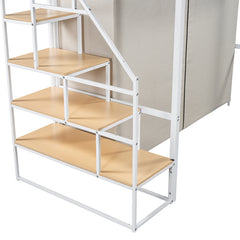 Bellemave® Metal Loft Bed with Wardrobe and Storage Shelves