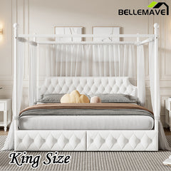 Bellemave® Metal Canopy Platform Bed with Upholstered Headboard and Two Storage Drawers