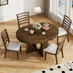 Bellemave® 5-Piece Retro Rustic Functional Dining Set, 1 Extendable Table with a 16" Leaf and 4 Upholstered Chairs