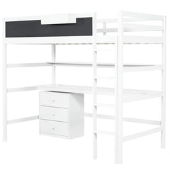 Bellemave® Twin Size Loft Bed with Desk, Blackboard and Storage Box, Shelf and 3 Drawers