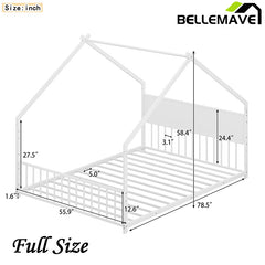 Bellemave® Twin Size Metal House Bed with Roof and Colorful Lights, Slats and Legs