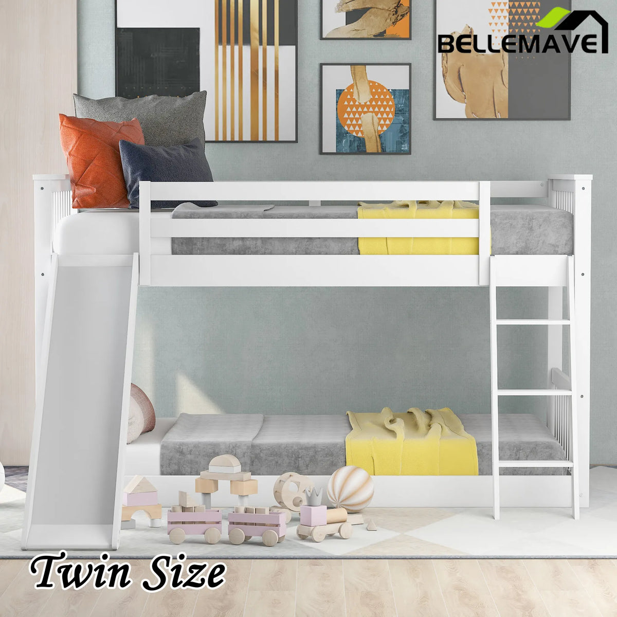 Bellemave® Bunk Bed with Convertible Slide and Ladder
