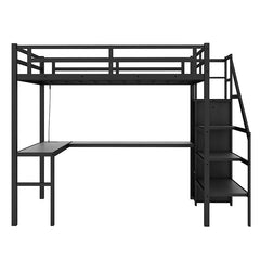 Bellemave® Metal Loft Bed with L-shaped Desk,Wardrobe and Adjustable Shelf