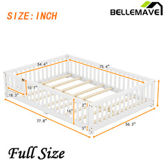 Bellemave® Full Size Montessori Floor Bed with Safety Guardrails and Door