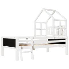 Bellemave® House Bed with 2 Blackboard Design, Ladder and Storage Drawers