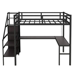 Bellemave® Metal Loft Bed with L-shaped Desk,Wardrobe and Adjustable Shelf