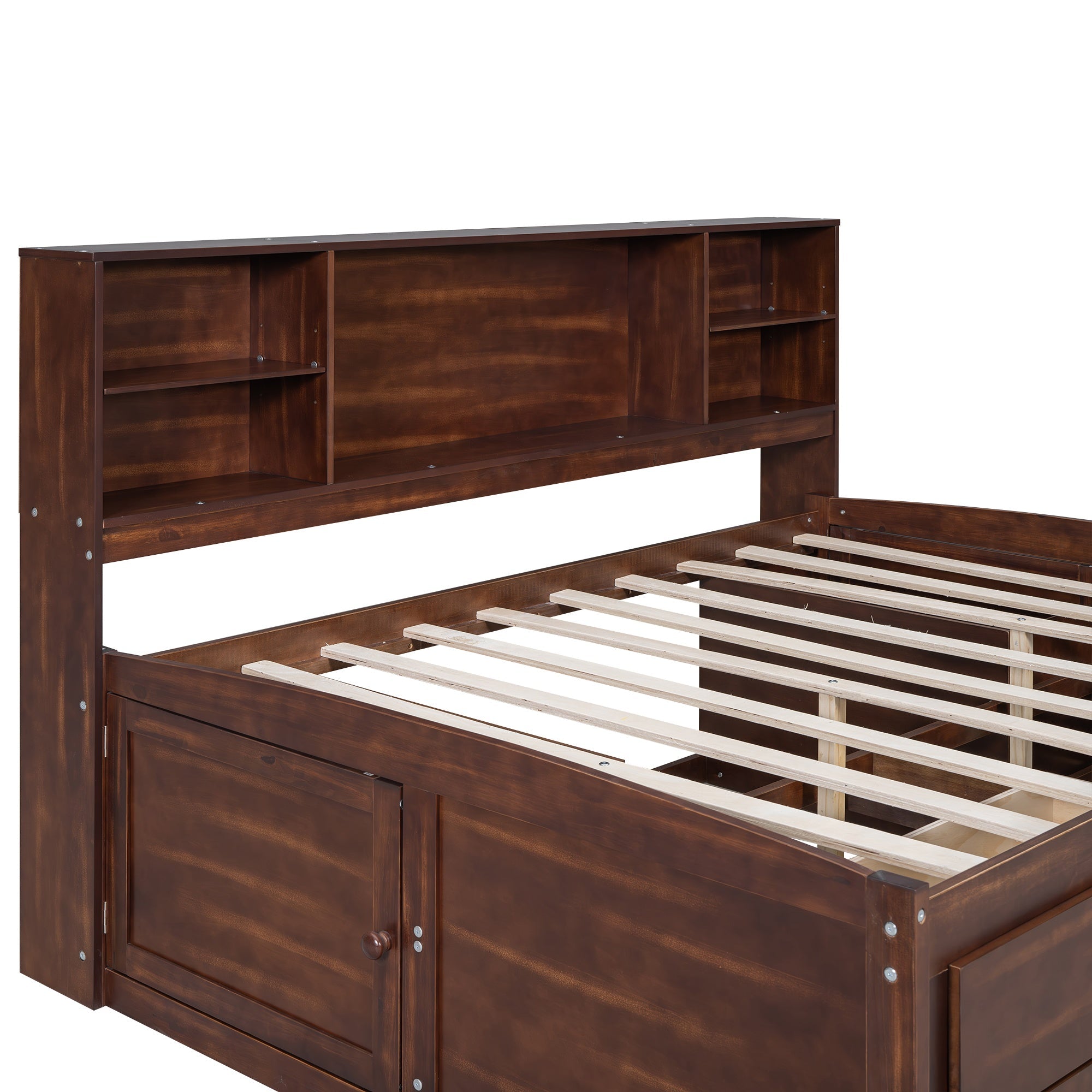 Bellemave Full Size Wooden Captain Bed with Built-in Storage Shelves, 4 Drawers and 2 Cabinets, Antique Brown Bellemave