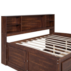 Bellemave Full Size Wooden Captain Bed with Built-in Storage Shelves, 4 Drawers and 2 Cabinets, Antique Brown Bellemave