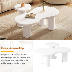 Bellemave® Cream Style Cloud Coffee Table with Round Small Side Table（Set of 2）