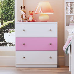 Bellemave® 3-Drawer Wooden Nightstand with Colorblock Design and Plastic Handle