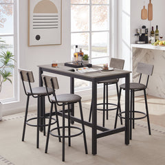 Bar Table and Chairs Set with 4 Bar stools PU Soft seat with backrest, Grey, 47.24'' L x 23.62'' W x 35.43'' H - Bellemave