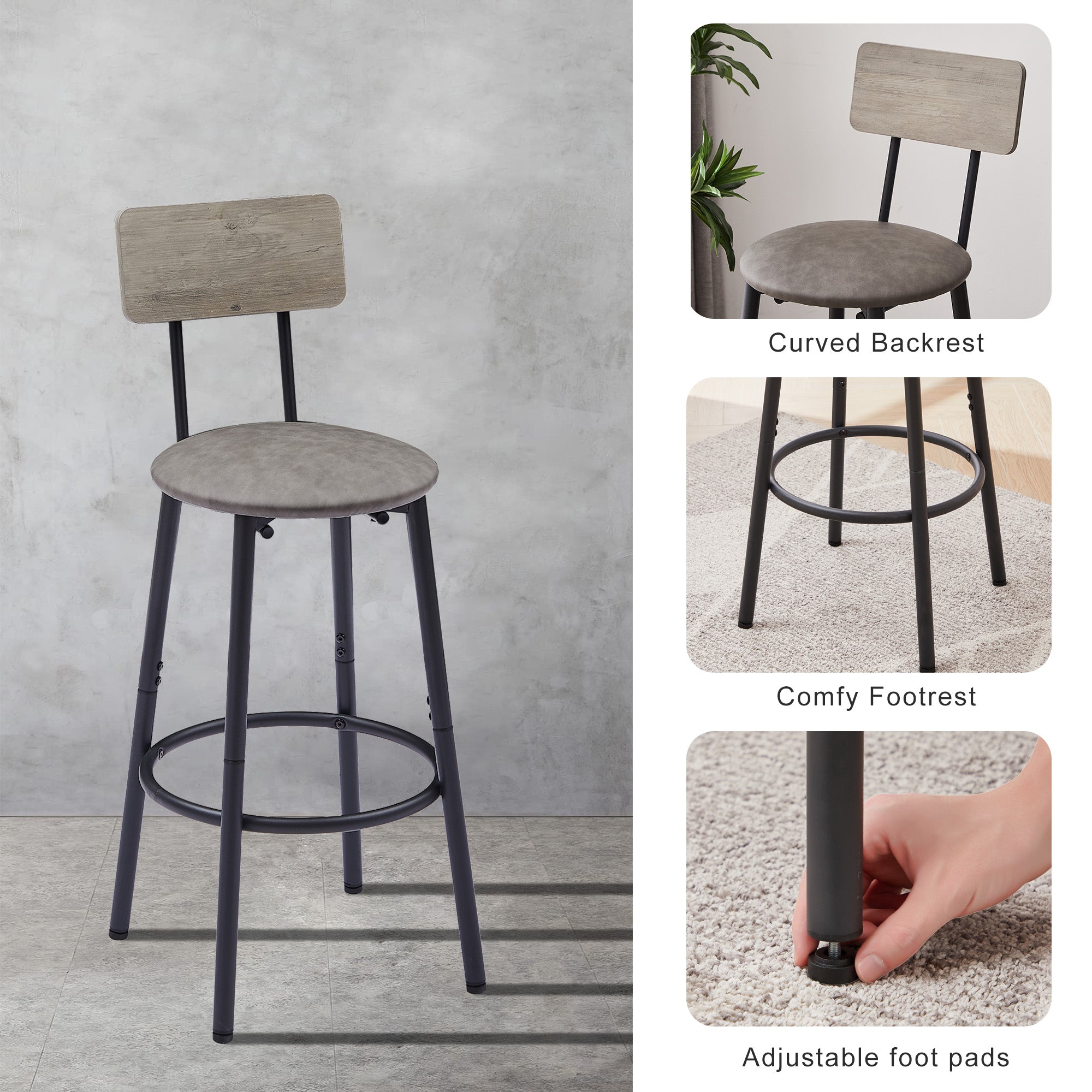 Bar Table and Chairs Set with 4 Bar stools PU Soft seat with backrest, Grey, 47.24'' L x 23.62'' W x 35.43'' H - Bellemave