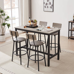Bar Table and Chairs Set with 4 Bar stools PU Soft seat with backrest, Grey, 47.24'' L x 23.62'' W x 35.43'' H - Bellemave