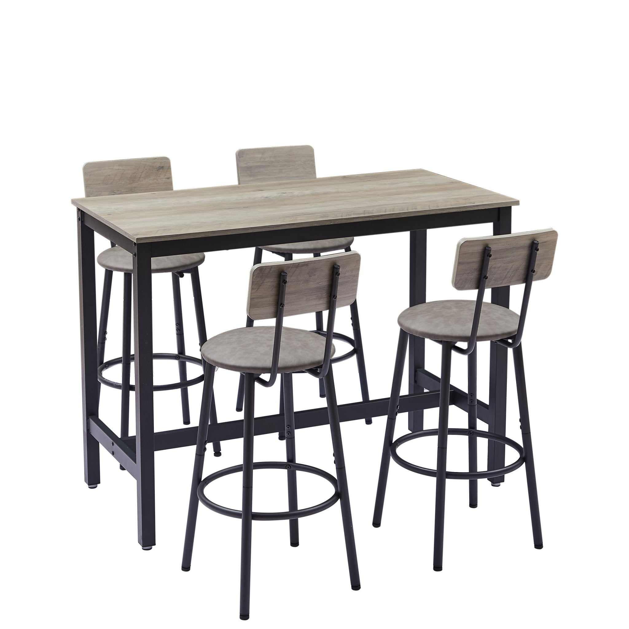 Bar Table and Chairs Set with 4 Bar stools PU Soft seat with backrest, Grey, 47.24'' L x 23.62'' W x 35.43'' H - Bellemave