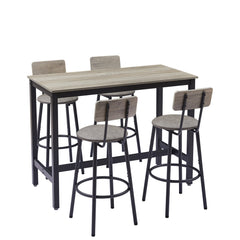 Bar Table and Chairs Set with 4 Bar stools PU Soft seat with backrest, Grey, 47.24'' L x 23.62'' W x 35.43'' H - Bellemave