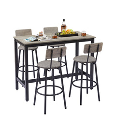 Bar Table and Chairs Set with 4 Bar stools PU Soft seat with backrest, Grey, 47.24'' L x 23.62'' W x 35.43'' H - Bellemave