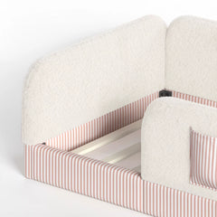 Bellemave® Kids Upholstered Floor Bed with Full Surround Safety Rails, Montessori Low Profile Bed with Teddy Fleece Frame & Side Storage Pocket