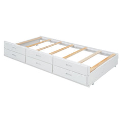 Bellemave® Wooden Platform Bed with Storage Headboard with Outlets, Twin Size Trundle with Three Storage Drawers