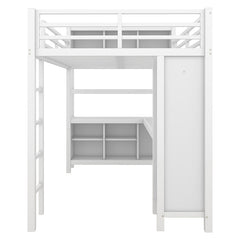 Bellemave® Full Size Metal Loft Bed with Wardrobe And L-shaped Desk,  Storage Cubes and Shelves