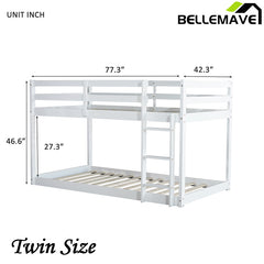 Bellemave® Twin Size Solid Rubber Wooden Loft Bed with Ladder