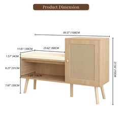 Bellemave® 2-in-1 Natural Rattan Shoe Cabinet with 2 Adjustable Shelves and Removable Seat Cushion